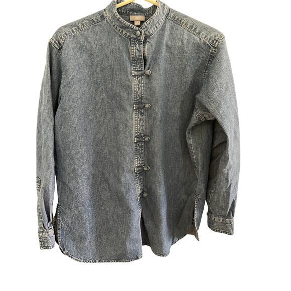 Vintage JJill Women S Denim Stonewash Shirt Mandarin Collar/Style Boho Western - Picture 4 of 5